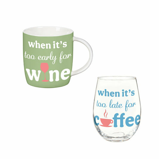 Just for Laughs Drinkware Gift Set Ceramic Cup and Stemless Glass, Whe