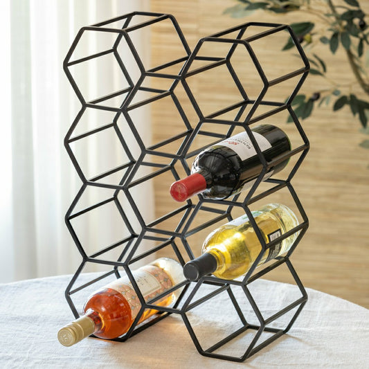 Black Honeycomb Metal Wine Bottle Holder