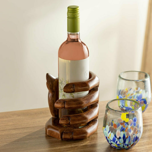 Mango Wood Hand Shaped Wine Bottle Holder