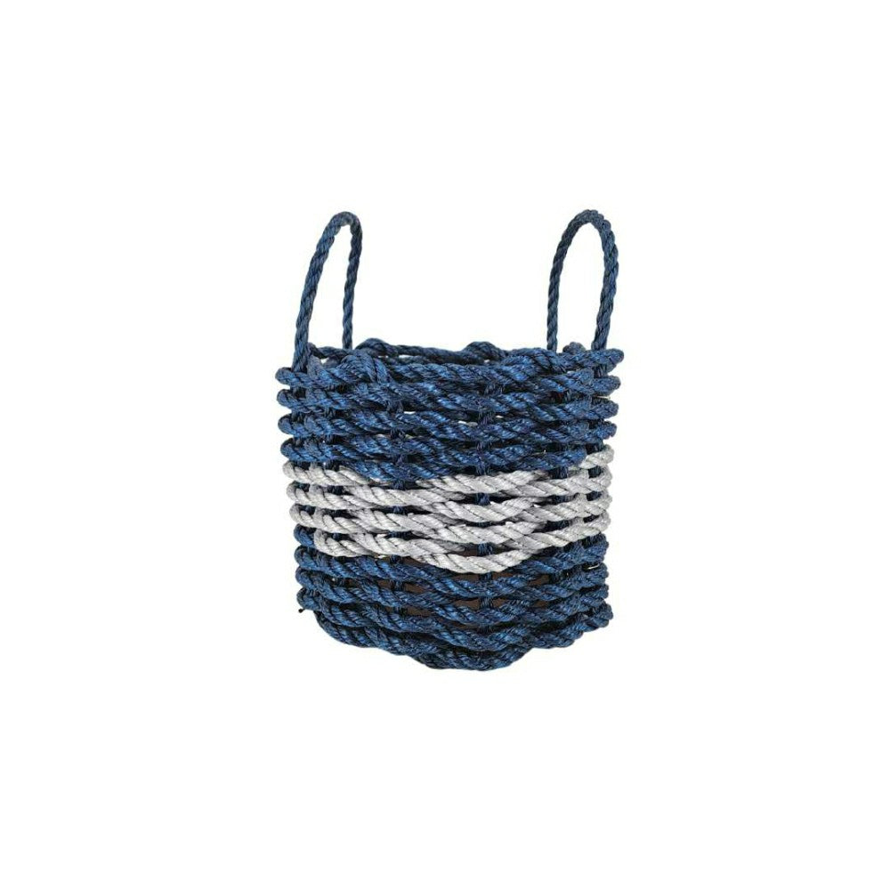 Authentic Maine Lobster Rope Storage Basket Navy Blue and Light Gray