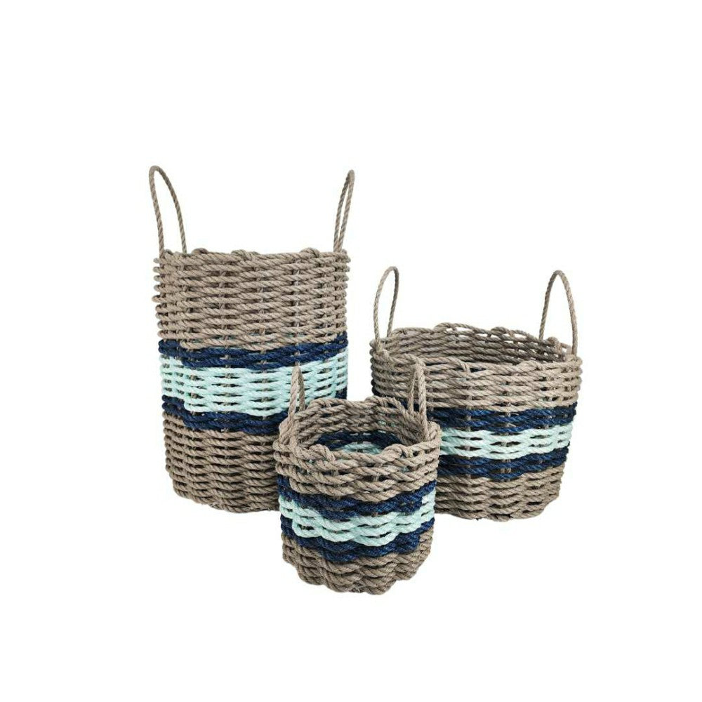Lobster Rope Basket Tan and Seafoam, Navy Accents