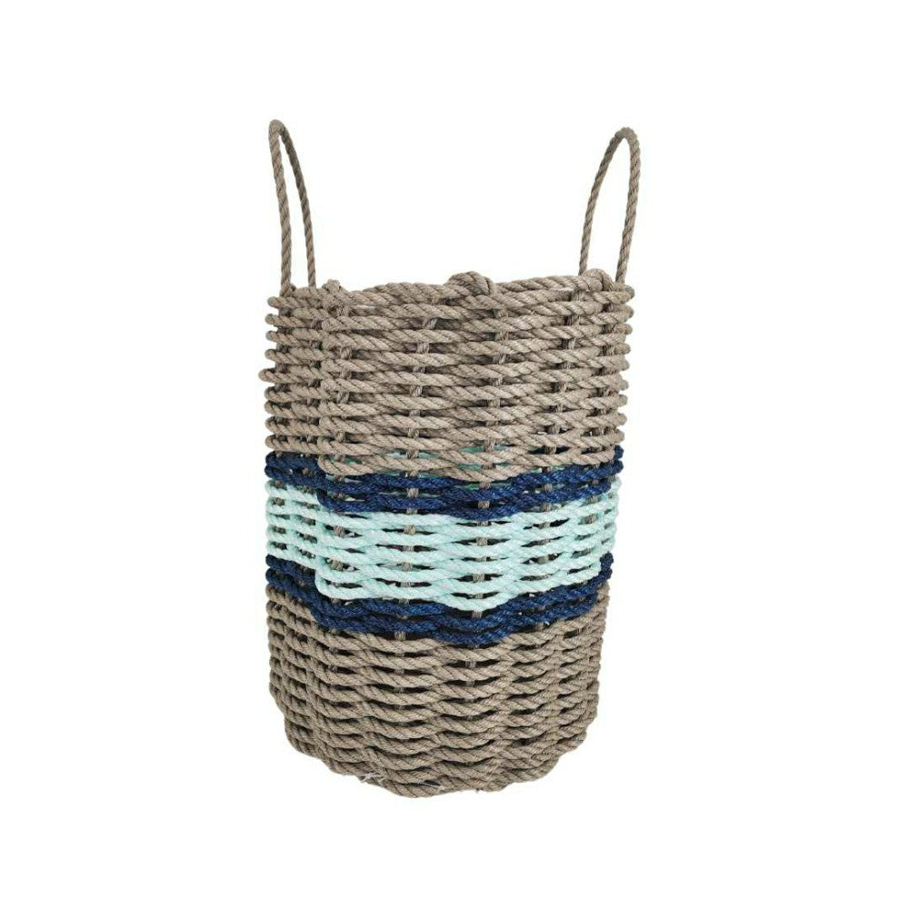 Lobster Rope Basket Tan and Seafoam, Navy Accents
