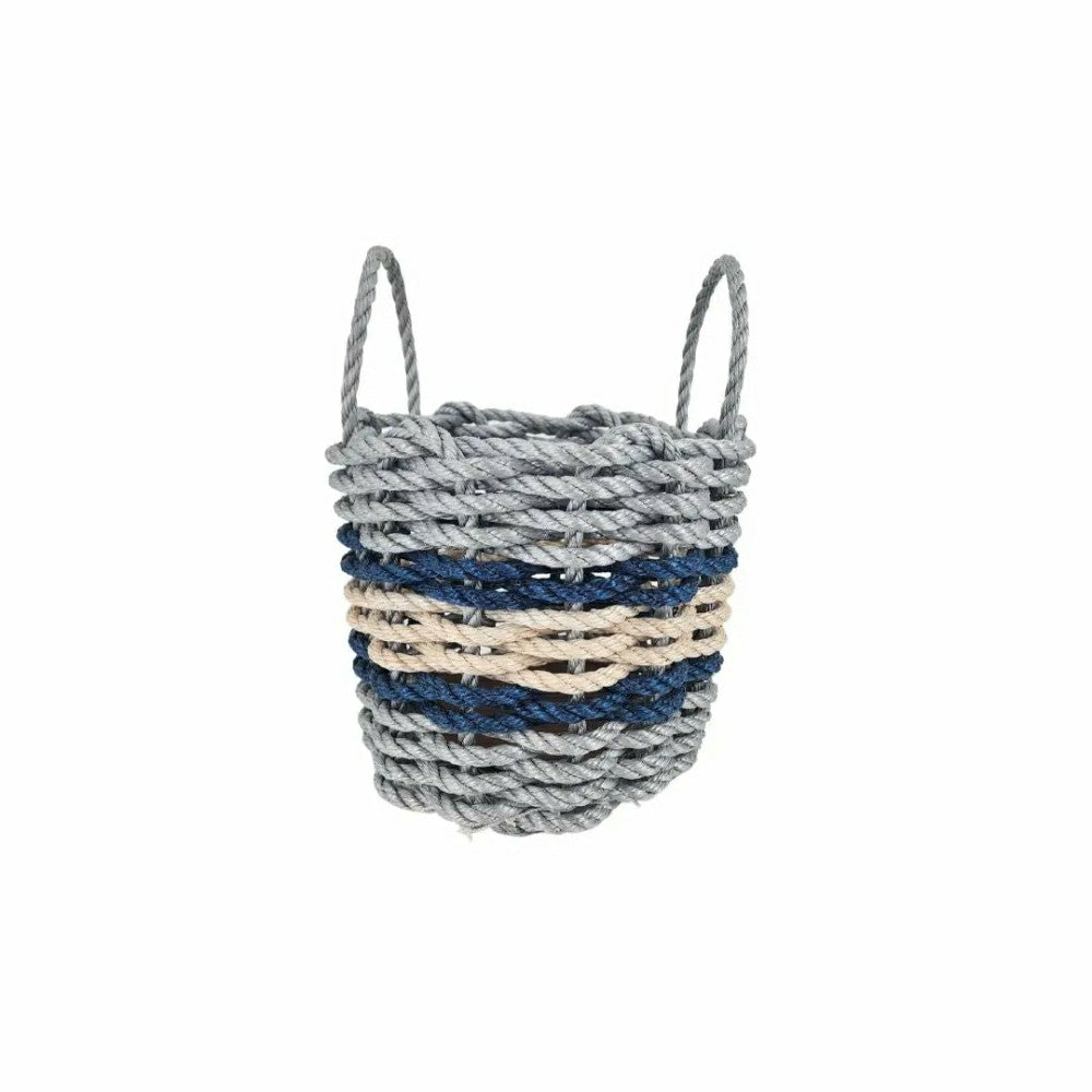 Lobster Rope Basket Light Gray and Light Tan, Navy Accents