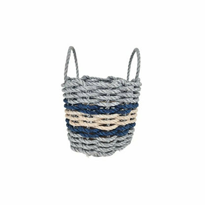 Lobster Rope Basket Light Gray and Light Tan, Navy Accents