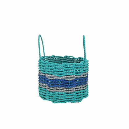 Authentic Maine Lobster Rope Storage Basket Teal and Blue with Light G