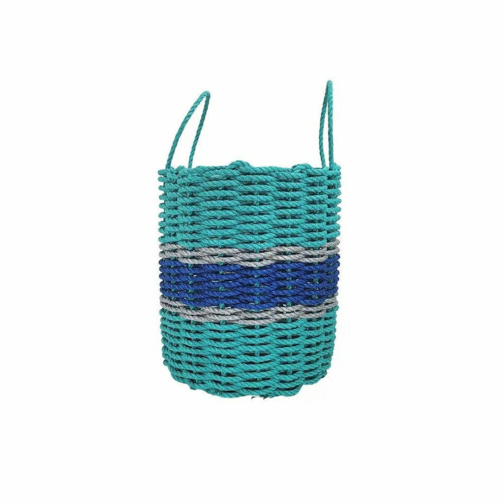 Authentic Maine Lobster Rope Storage Basket Teal and Blue with Light G