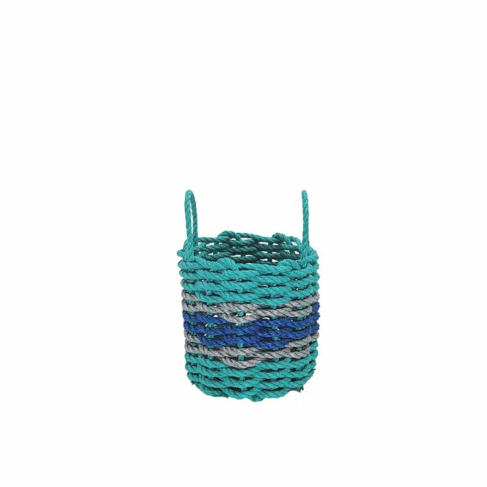Authentic Maine Lobster Rope Storage Basket Teal and Blue with Light G