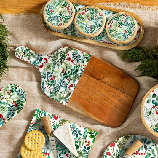 VivaStyle Playful Poinsettia Cutting Board, Rectangular Wood Cutting B