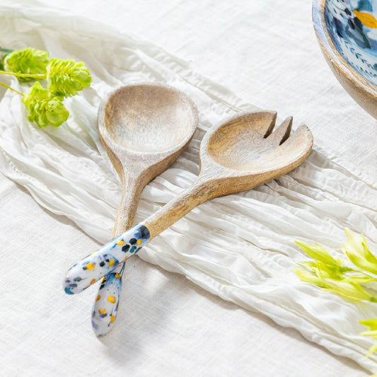 VivaStyle Gilded Meadow Wood Salad Server, 11" Set of 2