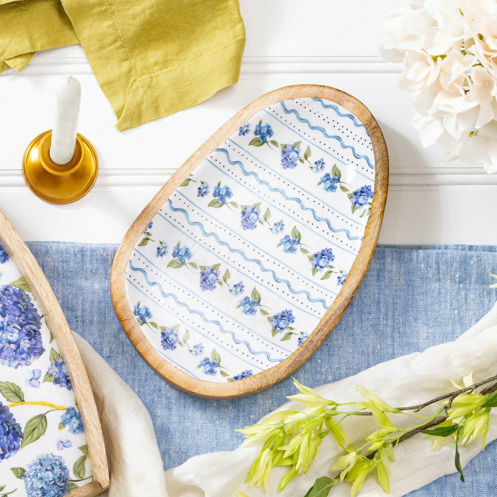 VivaStyle Serveware, Irregular Shaped Wood Serving Tray, Hydrangea, 12
