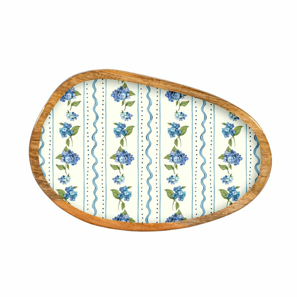 VivaStyle Serveware, Irregular Shaped Wood Serving Tray, Hydrangea, 12