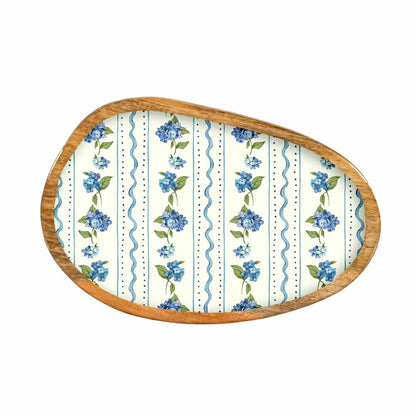 VivaStyle Serveware, Irregular Shaped Wood Serving Tray, Hydrangea, 12