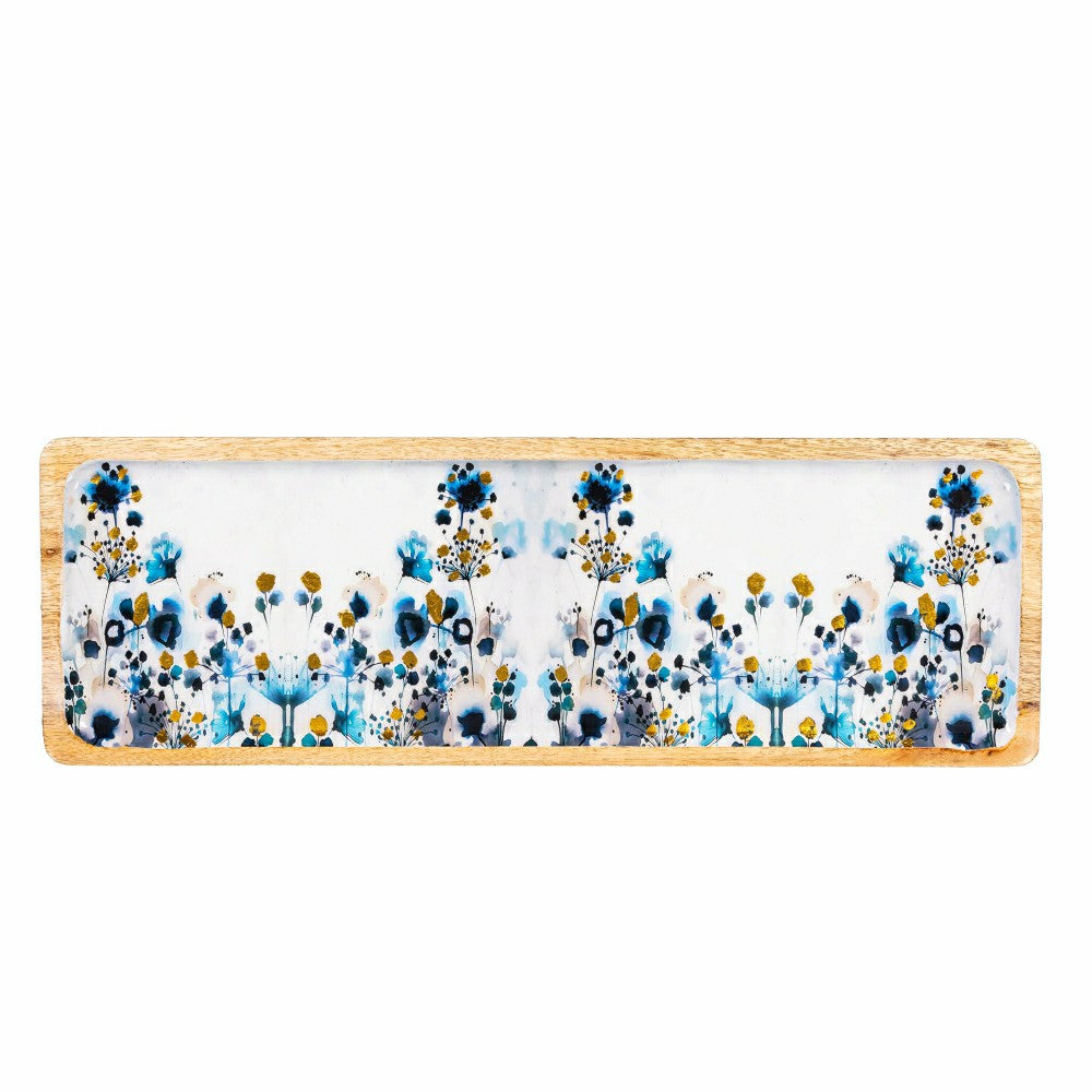 VivaStyle Gilded Meadow Serveware, Rectangular Wood Serving Tray, 18"L