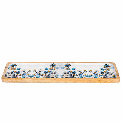 VivaStyle Gilded Meadow Serveware, Rectangular Wood Serving Tray, 18"L