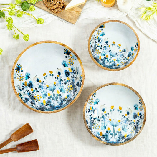 VivaStyle Gilded Meadow Bowl, Wood Bowl Set, Set of 3