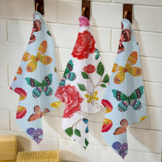 Butterfly Toile Quick Dry Dish Cloth, Set of 3, 10" x 10"