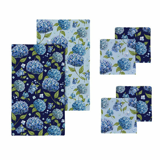 VivaStyle Kitchen Gift Set Quick Waffle Weave Double-Sided, Hydrangea Haven, Set of 3