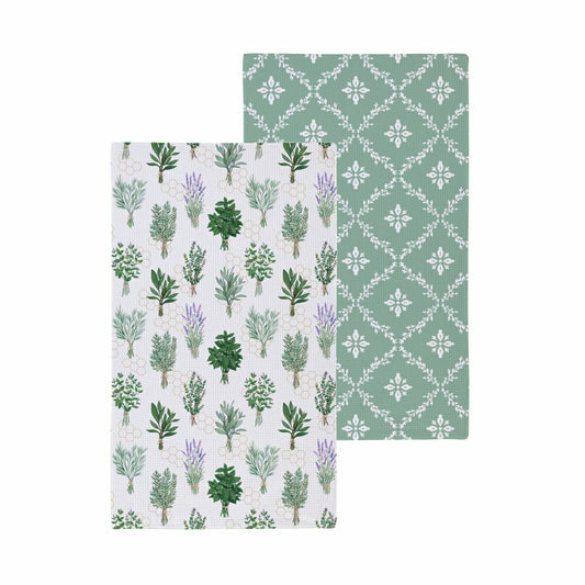 Cottage Garden Kitchen Towel Quick Dry Waffle Weave Double-Sided, Herb