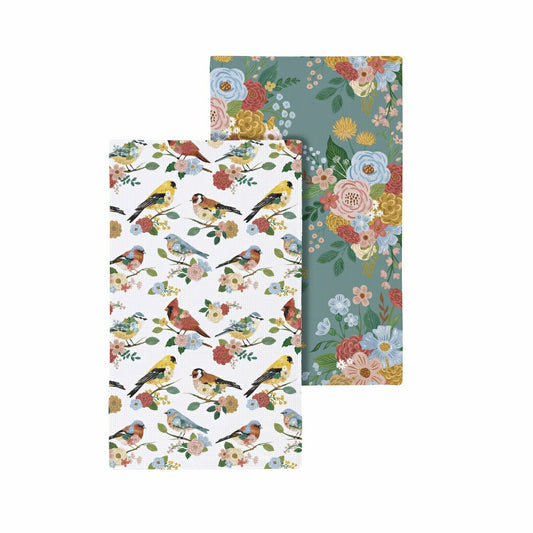 Cottage Garden Kitchen Towel Quick Dry Waffle Weave Double-Sided, Bird