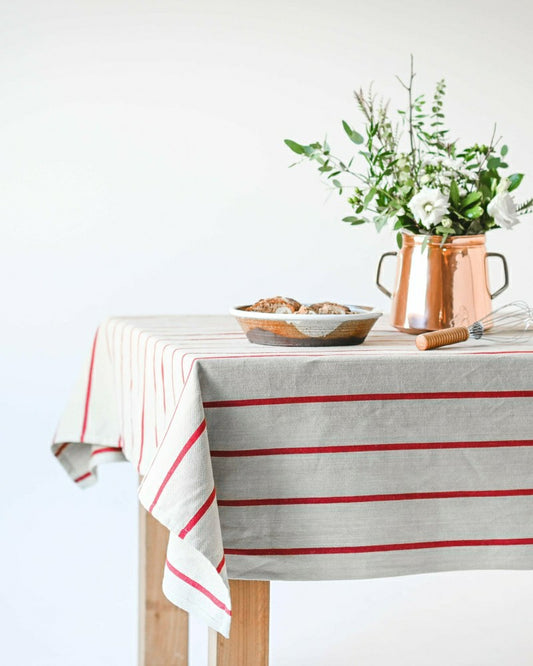 Red Stripe Linen Tablecloth