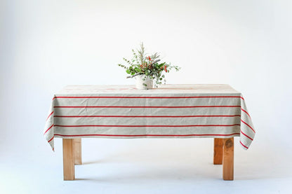 Red Stripe Linen Tablecloth
