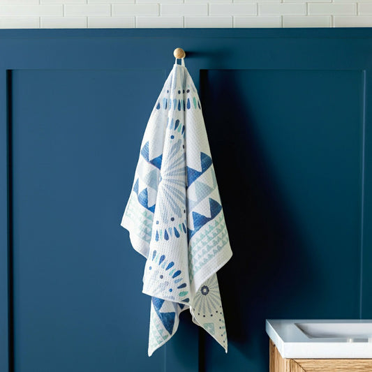 Blue Coastal Kitchen Towel Quick Dry Waffle Weave, Double-Sided, Shibo