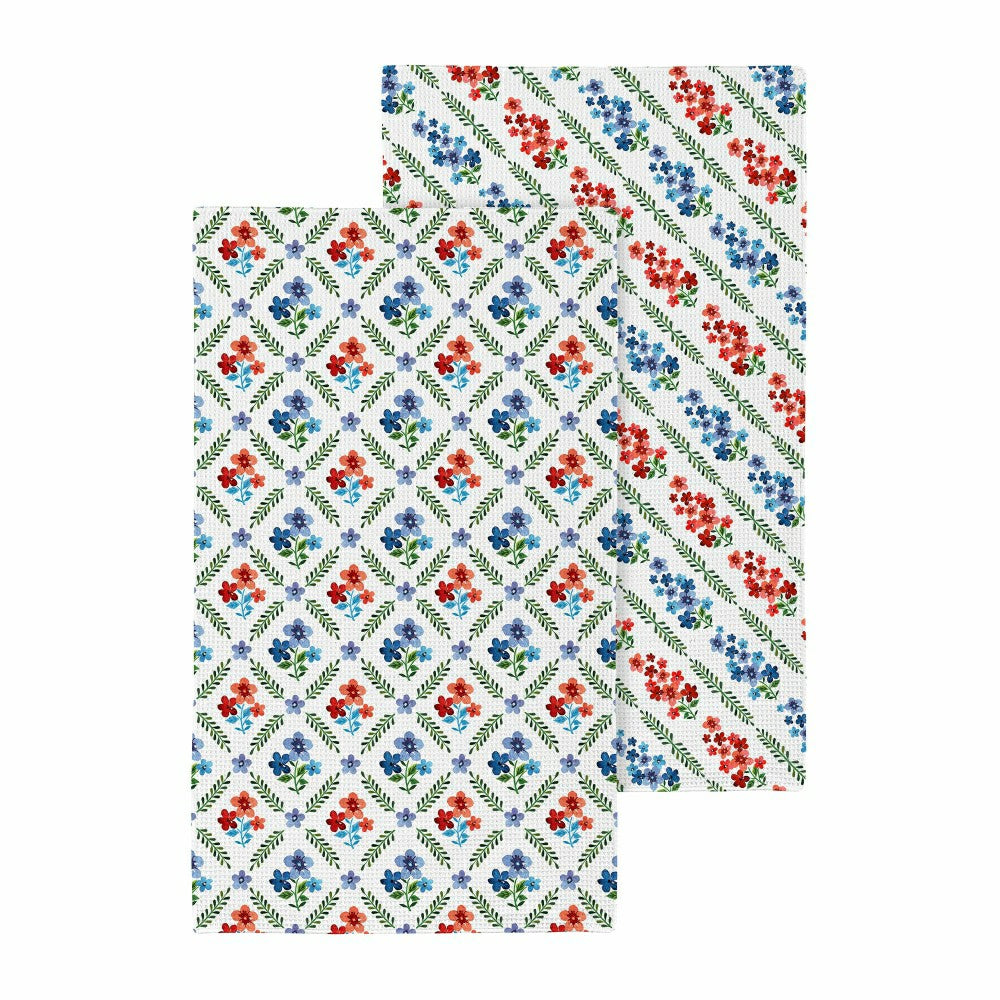 Red, White, & Bloom Kitchen Towel Quick Dry Waffle Weave Double-Sided,