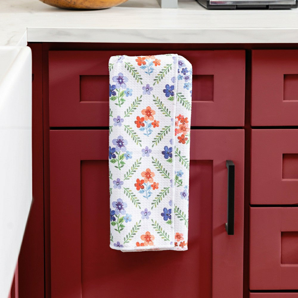 Red, White, & Bloom Kitchen Towel Quick Dry Waffle Weave Double-Sided,