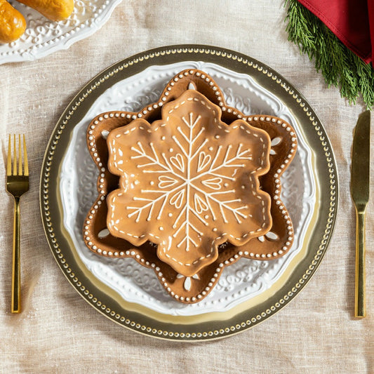Baking Spirits Bright Gingerbread Snowflake Shaped 8" Embossed Ceramic