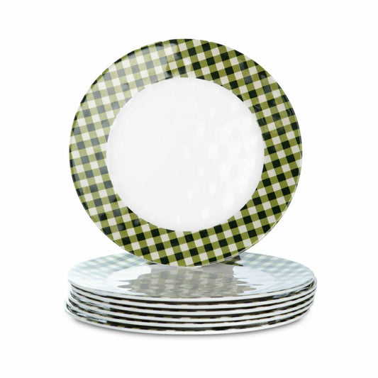 Moss Gingham Melamine Dinner Plates, Set of 6