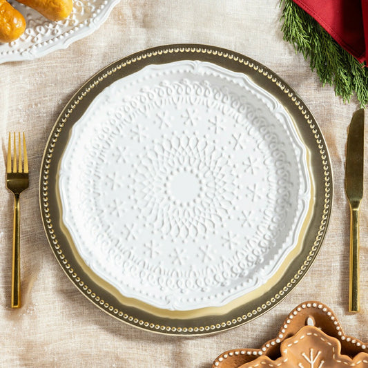 Sugar & Stripes Plate Embossed Ceramic Dinner Plate, 10.25"