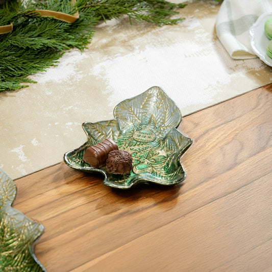 Shades of Emerald Plate Glass Tree Serving Dish, 6"L x 8.25"W