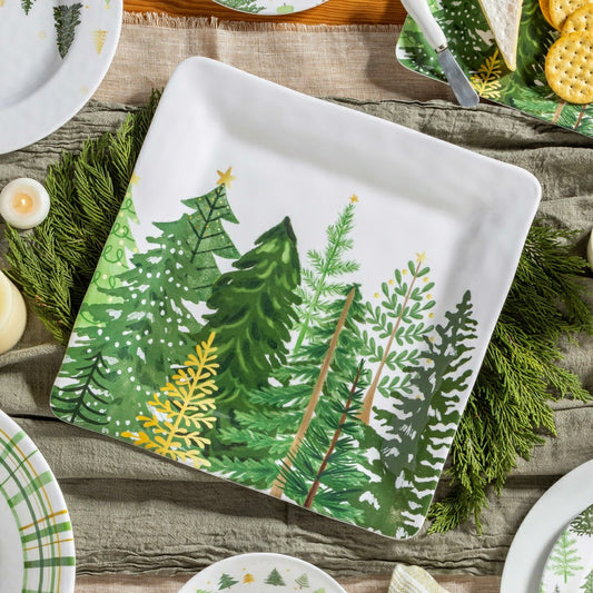 Shades of Green 13.5" Evergreens Platter, Set of 4