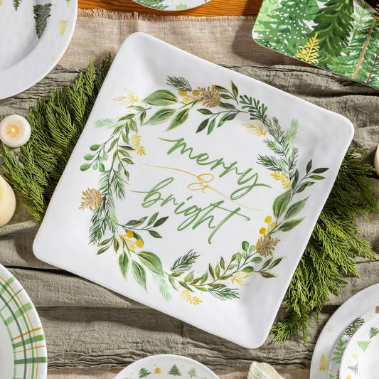 Shades of Green Holiday 13.5" Square Serving Platter, Set of 4
