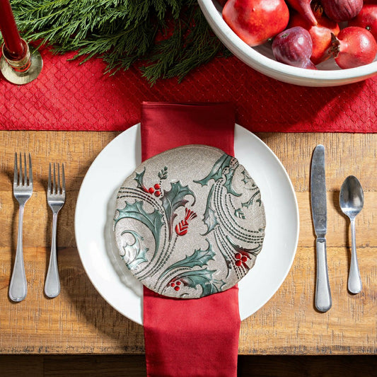 Joyful Traditions Holly and Berries 8.25" Glass Salad Plate, Set of 6