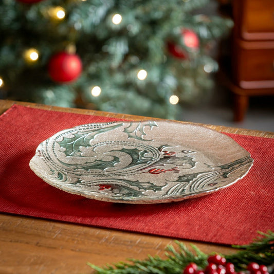 Joyful Traditions Holly and Berries 10.5" Glass Dinner Plate, Set of 6