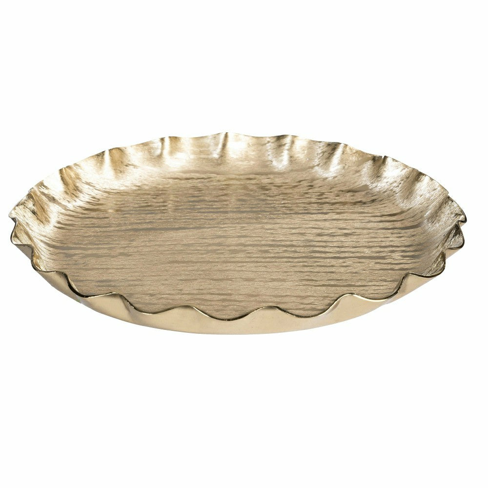 Shades of Green Platter Ruffled Edge Metal Platter Set