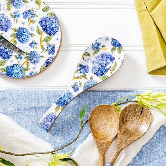 VivaStyle Spoon Rest, Wood Spoon Rest, Hydrangea, 10.25"L