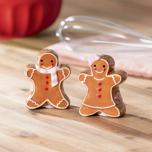 Sugar & Stripes Bright Salt and Pepper Shaker Ceramic Gingerbread, Set