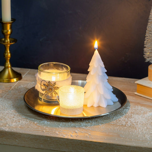 Season to Sparkle Candle, White Winter Candle and Accessories Table, S