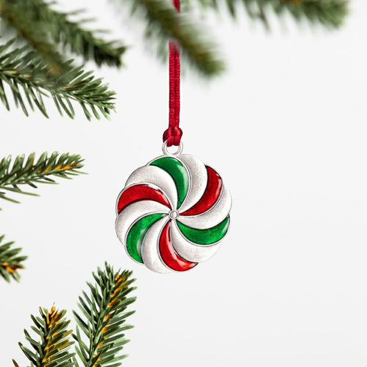 Sugar & Stripes Ornament Solid Pewter Peppermint, 2.28"