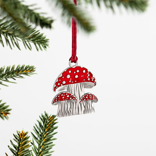 Winter Grove Ornament Solid Pewter Mushroom, 2.28"