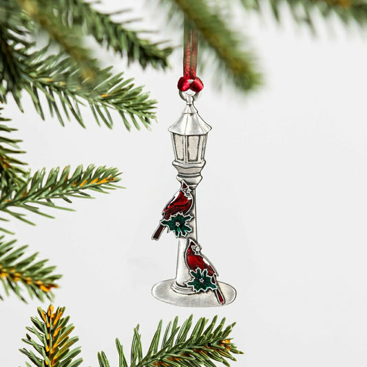 Joyful Traditions Ornament Solid Pewter Lamp Post with Cardinals, 3.5"