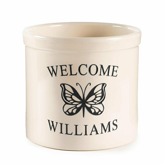Personalized Stoneware Crock with Butterfly