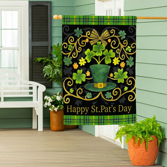 St. Patrick's Day Ornate Suede House Flag