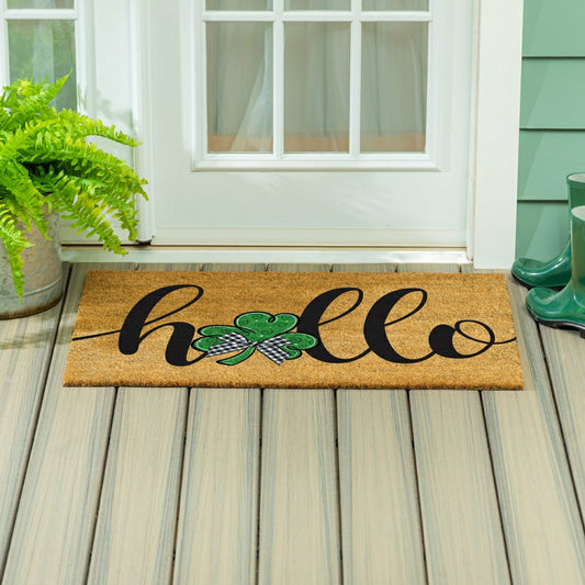 Hello Shamrock Large Coir Mat, 36"x24"