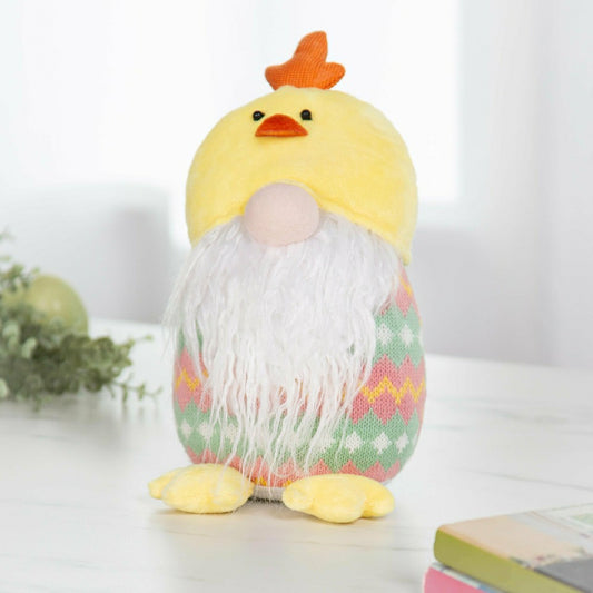 12.5" Fabric Gnome with Chicken Hat Tabletop Décor