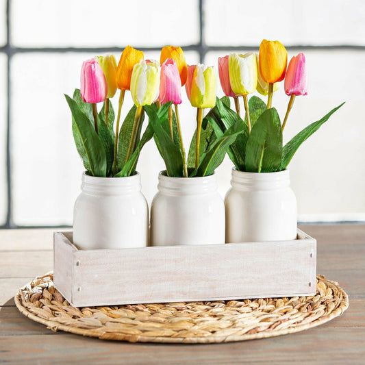 Bunny Blooms Faux Floral Table Decor Artificial Tulips in Ceramic Jars