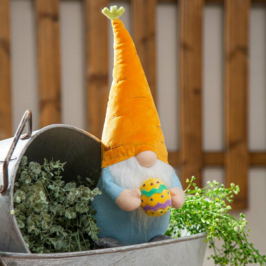 Hop Into Spring Table Decor Fabric Easter Gnome with Carrot Hat