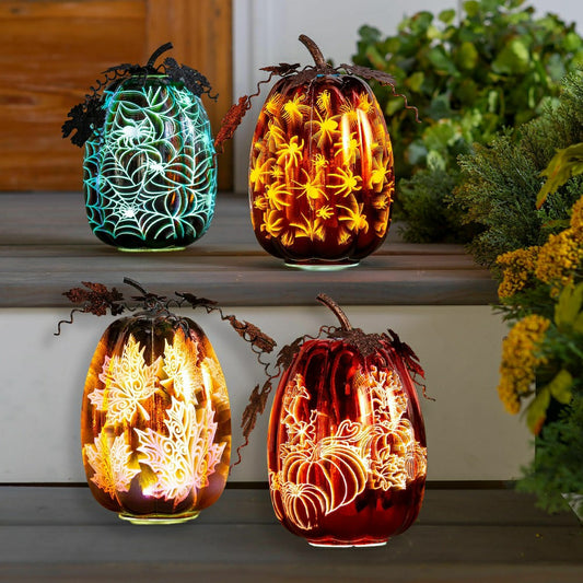 Mercury Glass Lighted Pumpkin Halloween Accent